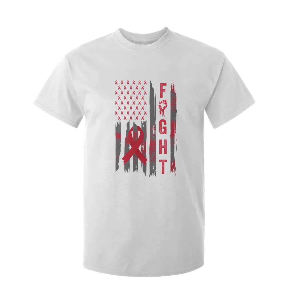 Fight For A Cure HIV AIDS Support T Shirt For Kid Patriotic Red Ribbon Gift