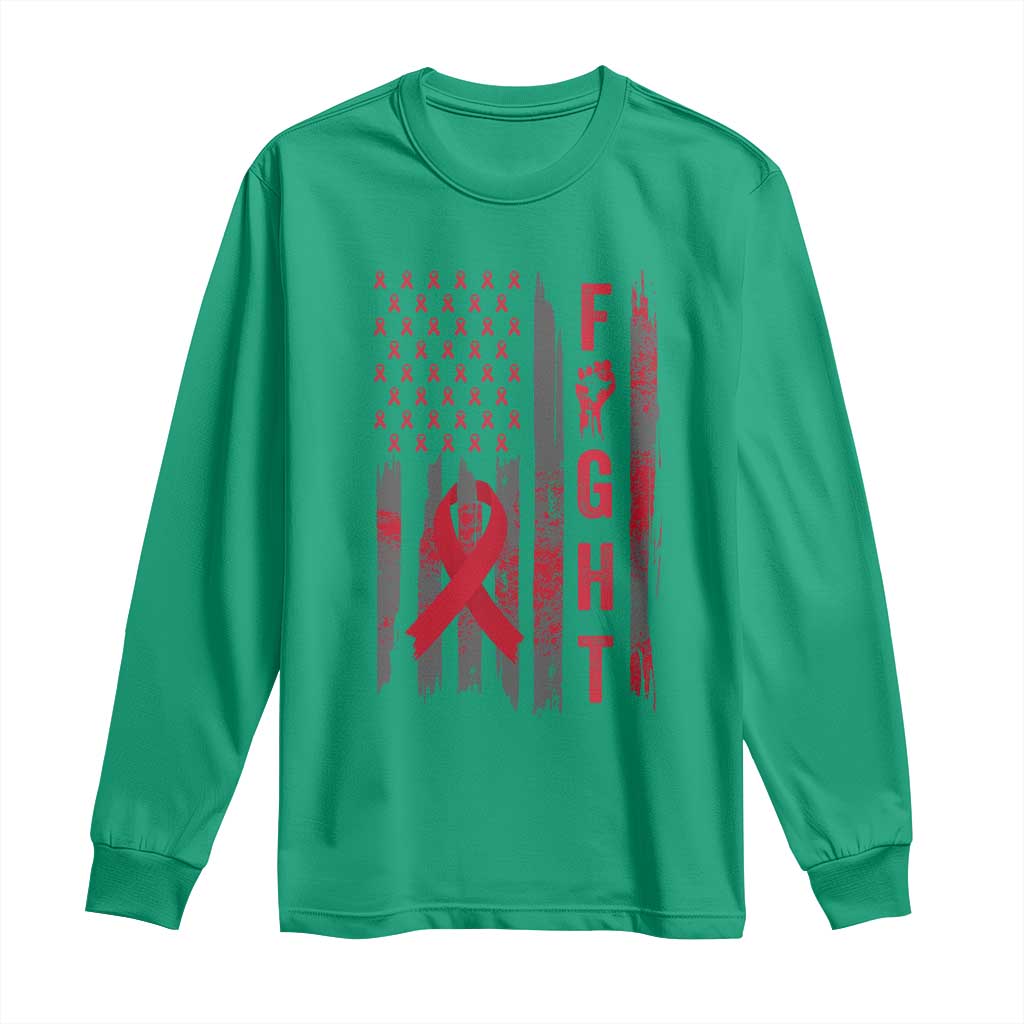 Fight For A Cure HIV AIDS Support Long Sleeve Shirt Patriotic Red Ribbon Gift