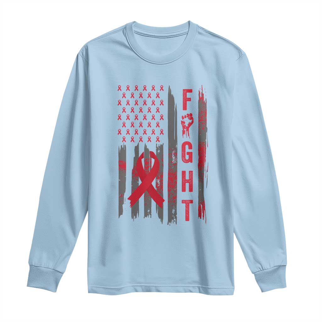 Fight For A Cure HIV AIDS Support Long Sleeve Shirt Patriotic Red Ribbon Gift