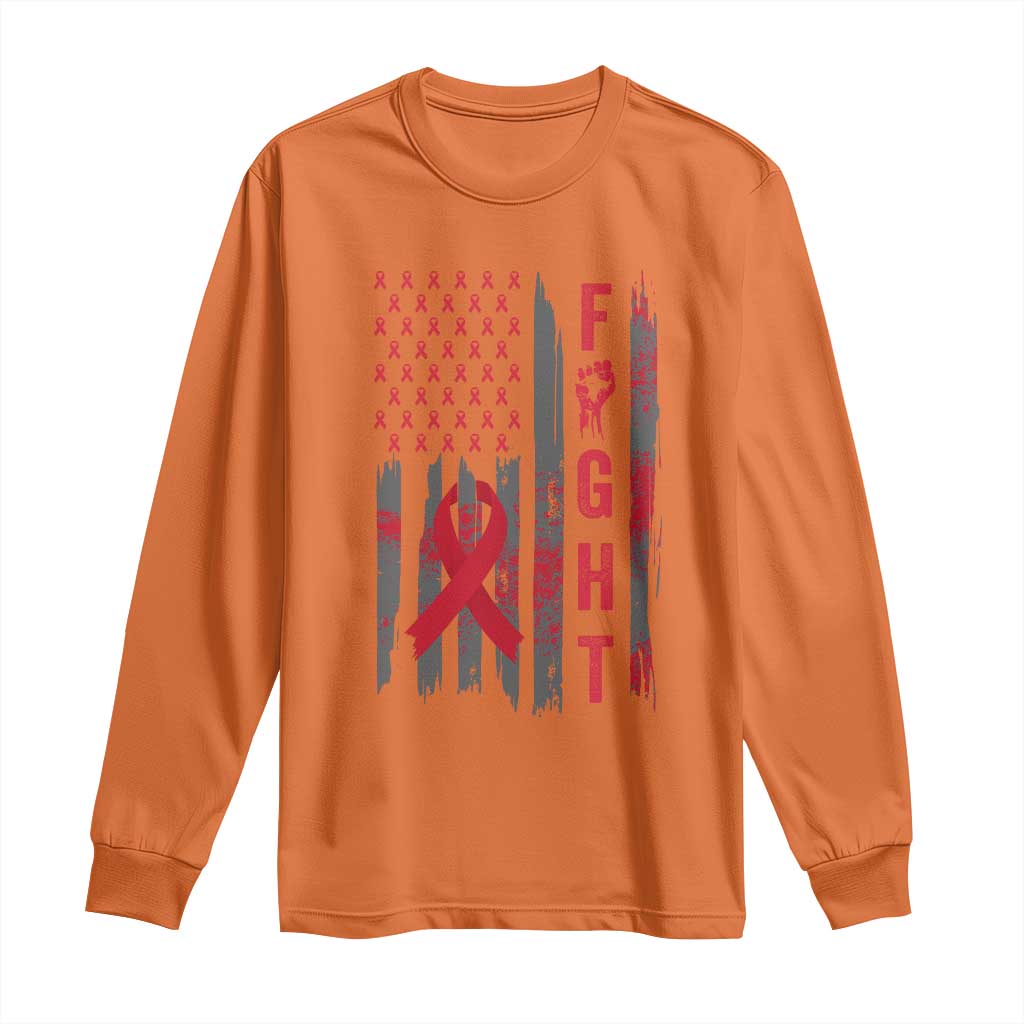 Fight For A Cure HIV AIDS Support Long Sleeve Shirt Patriotic Red Ribbon Gift
