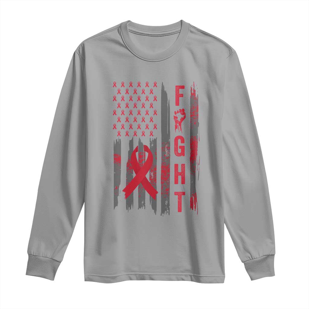 Fight For A Cure HIV AIDS Support Long Sleeve Shirt Patriotic Red Ribbon Gift
