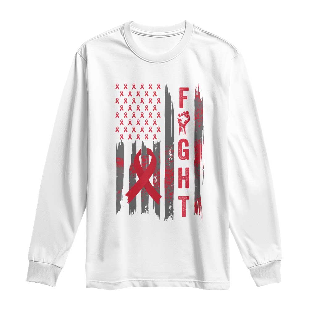 Fight For A Cure HIV AIDS Support Long Sleeve Shirt Patriotic Red Ribbon Gift