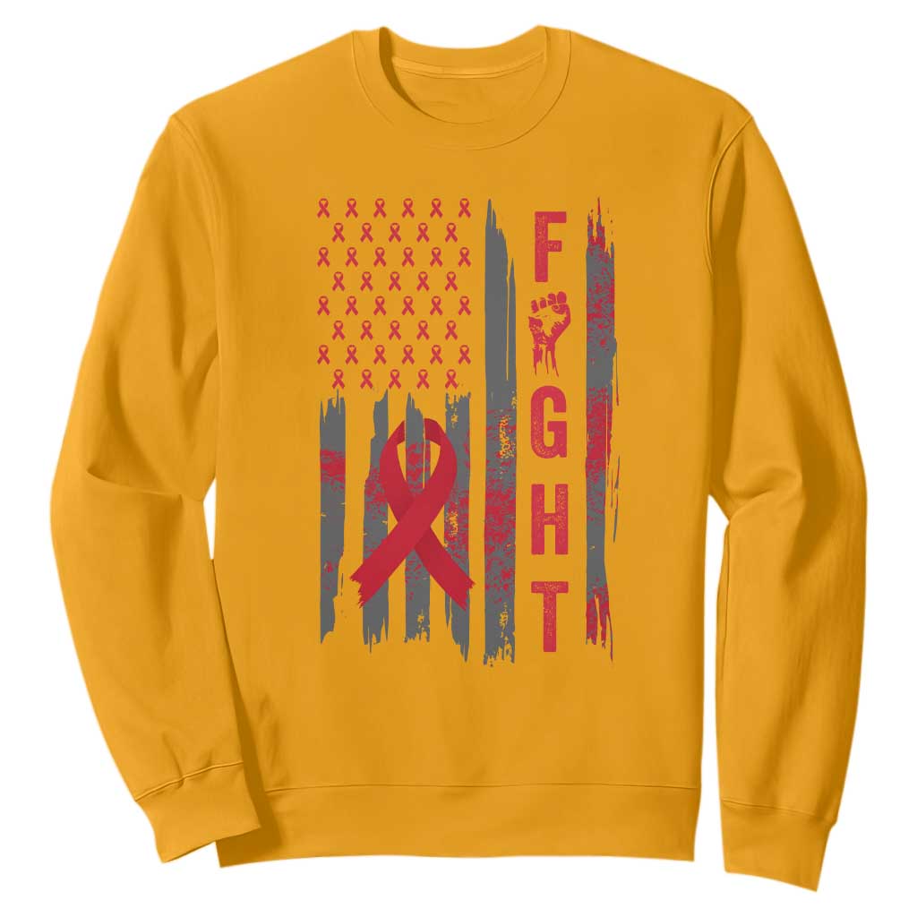 Fight For A Cure HIV AIDS Support Sweatshirt Patriotic Red Ribbon Gift