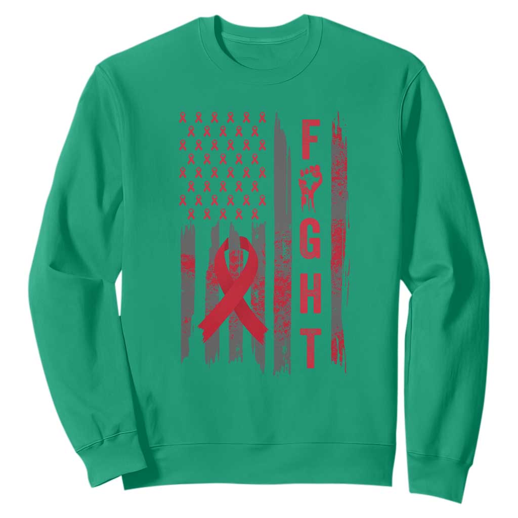 Fight For A Cure HIV AIDS Support Sweatshirt Patriotic Red Ribbon Gift