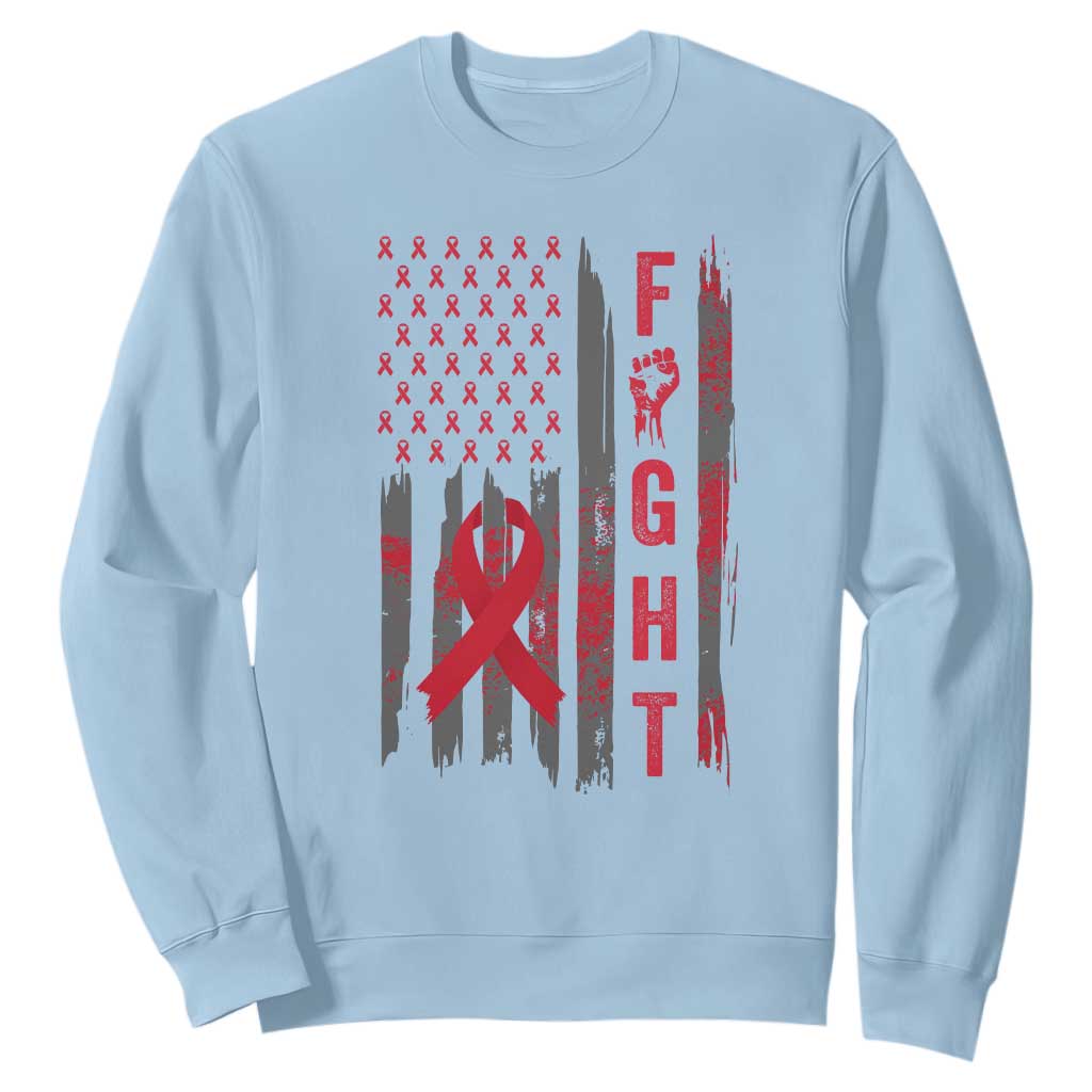 Fight For A Cure HIV AIDS Support Sweatshirt Patriotic Red Ribbon Gift
