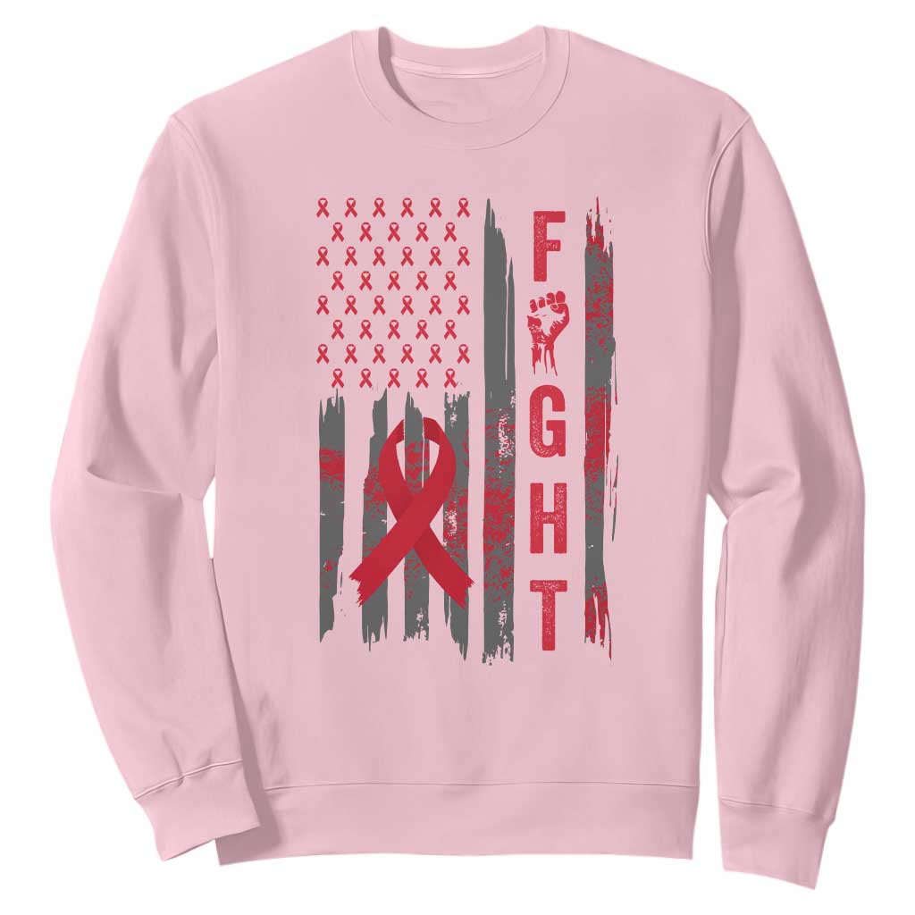 Fight For A Cure HIV AIDS Support Sweatshirt Patriotic Red Ribbon Gift