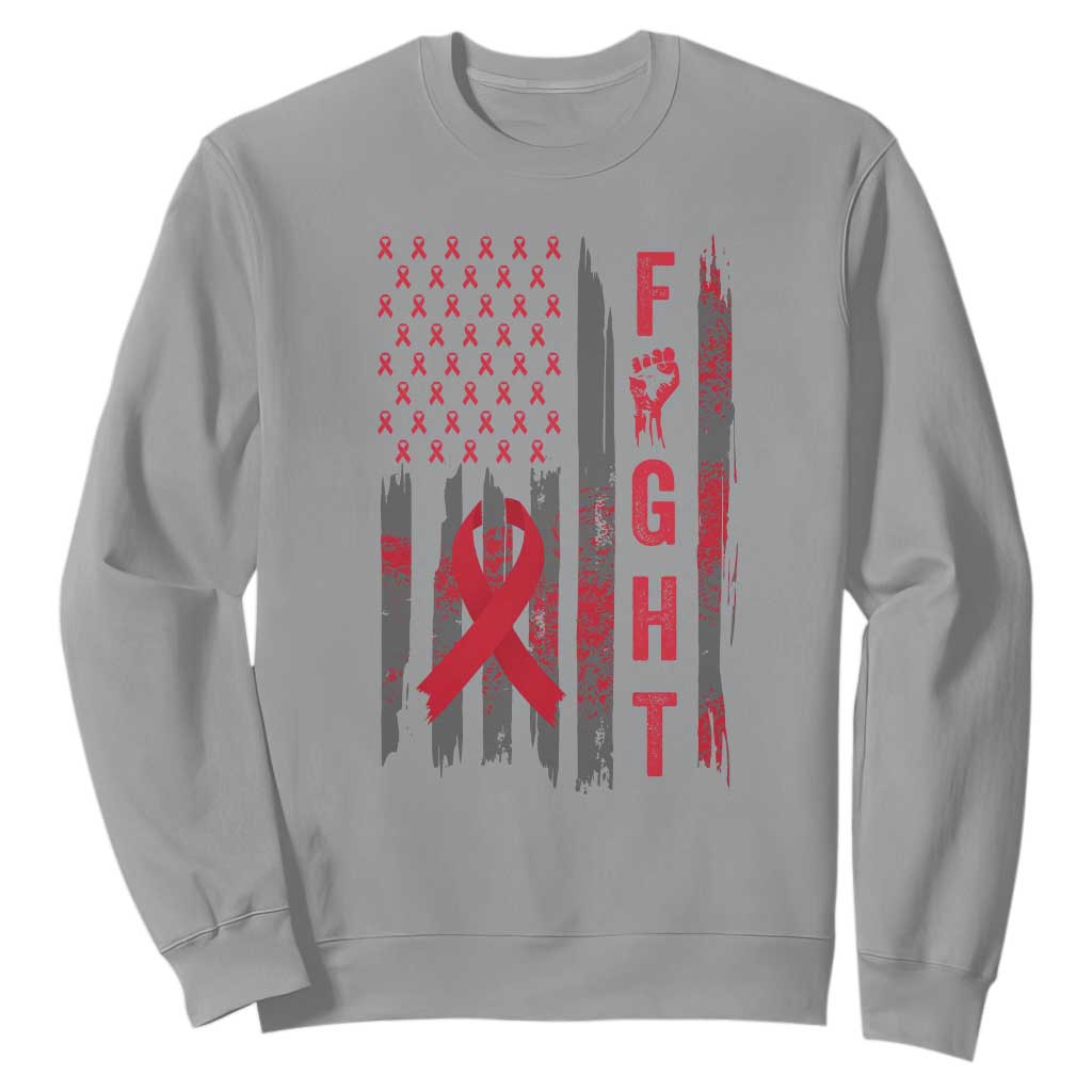 Fight For A Cure HIV AIDS Support Sweatshirt Patriotic Red Ribbon Gift
