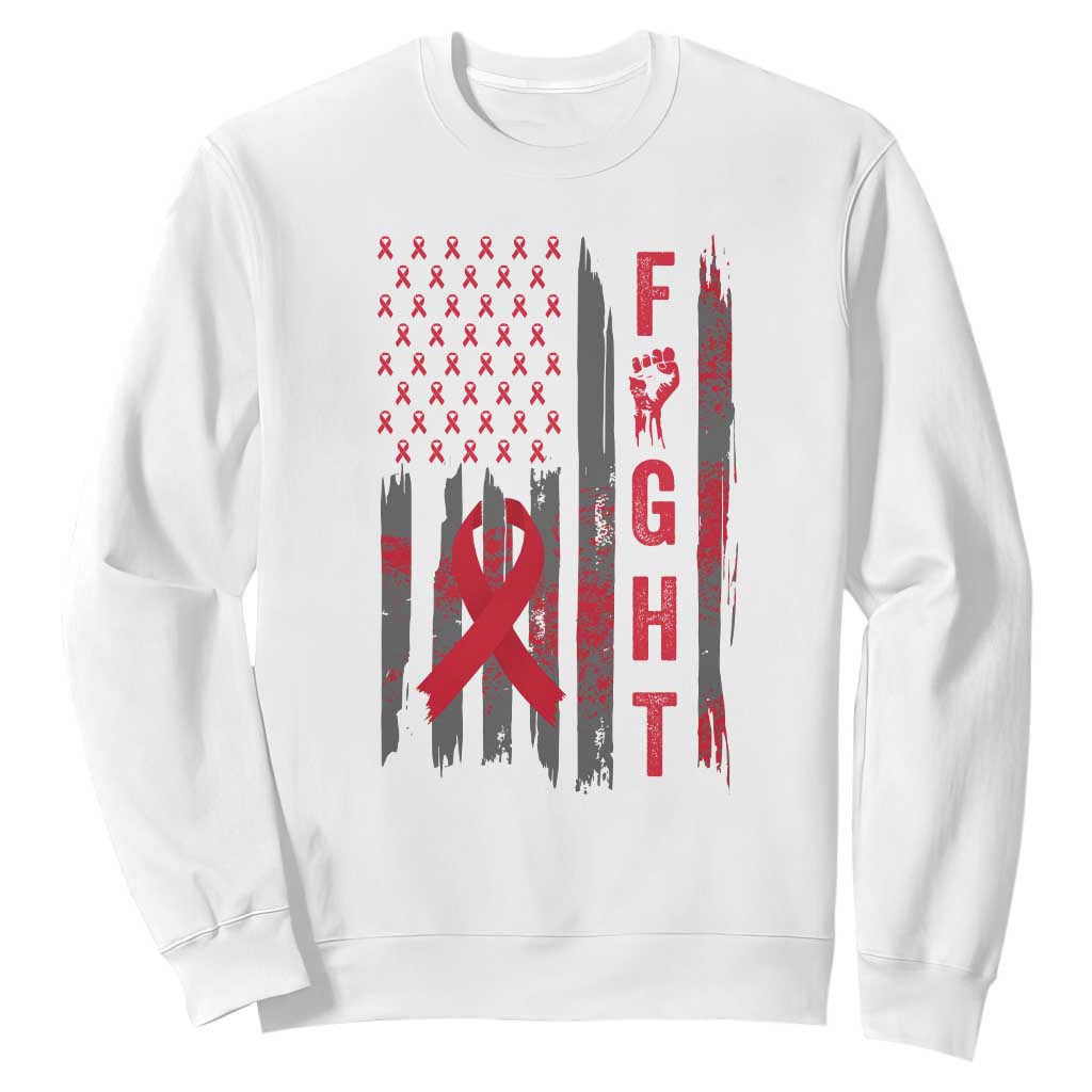 Fight For A Cure HIV AIDS Support Sweatshirt Patriotic Red Ribbon Gift