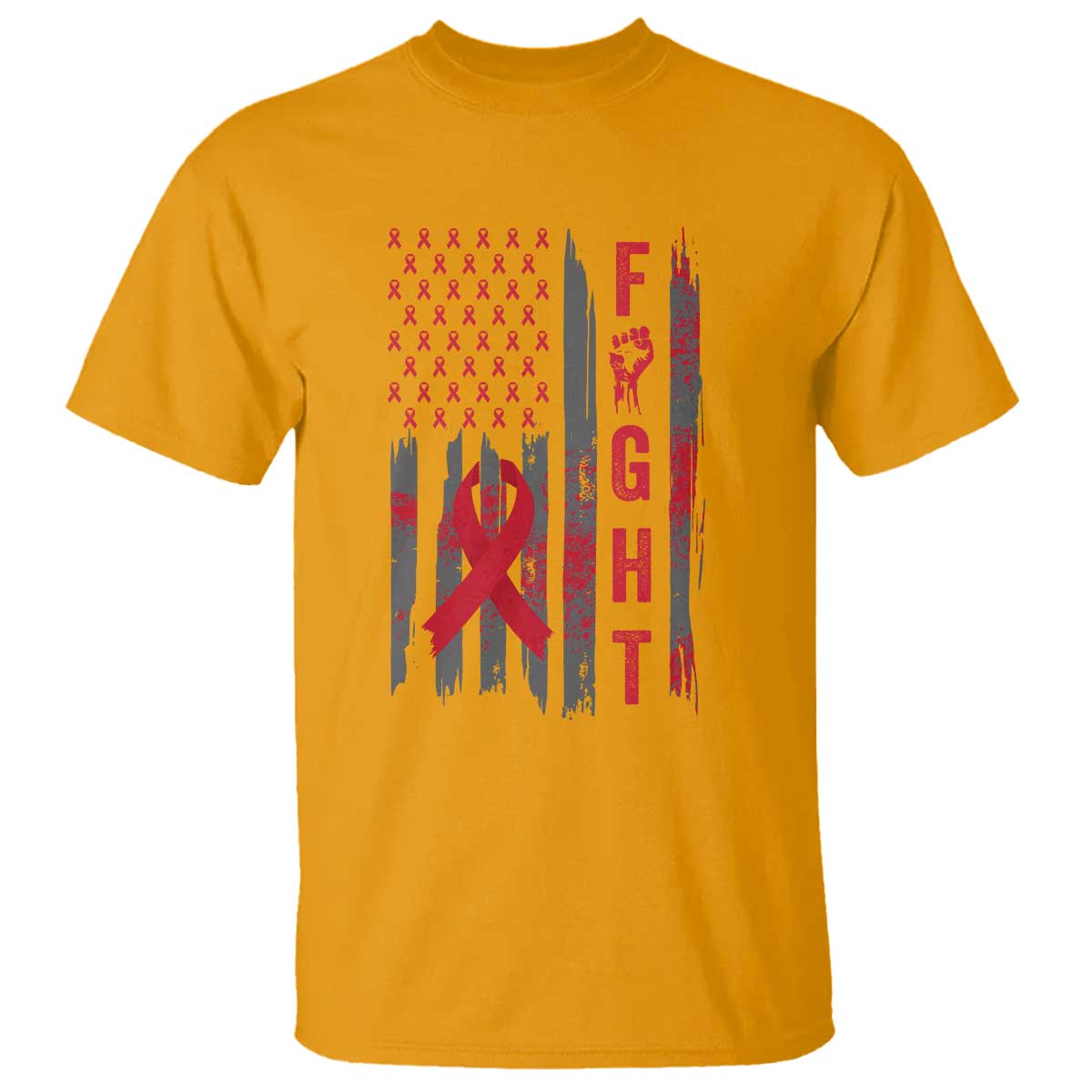 Fight For A Cure HIV AIDS Support T Shirt Patriotic Red Ribbon Gift