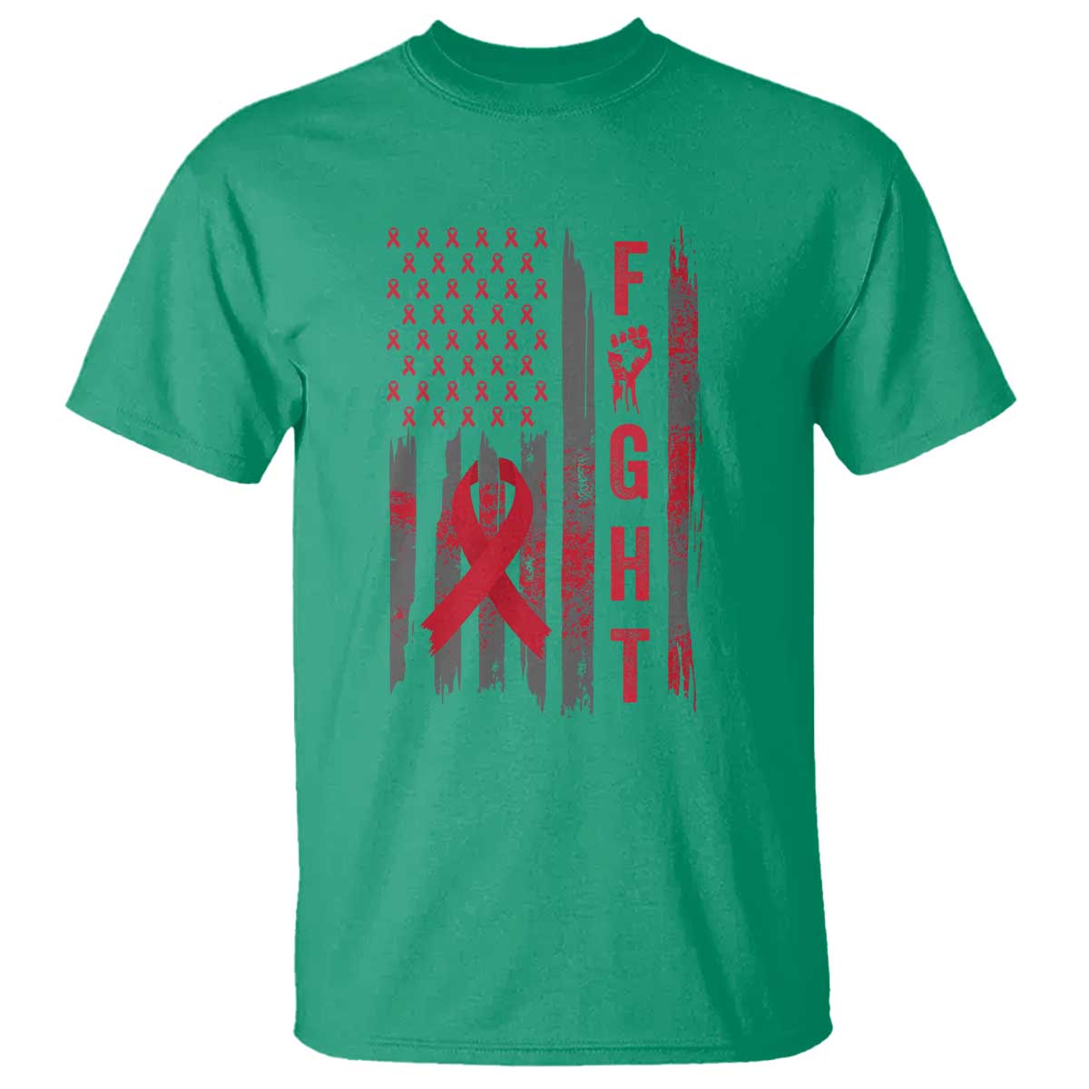 Fight For A Cure HIV AIDS Support T Shirt Patriotic Red Ribbon Gift