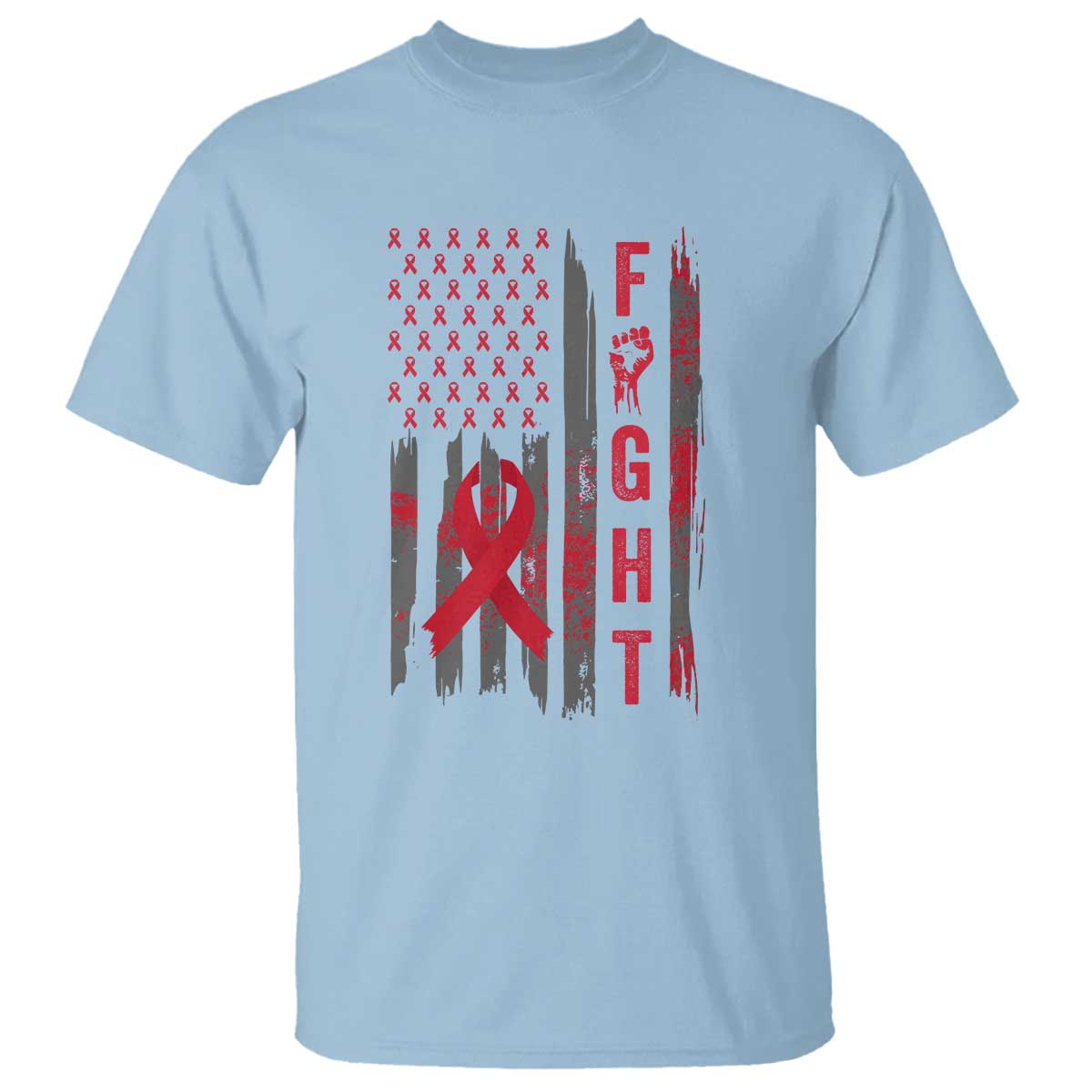 Fight For A Cure HIV AIDS Support T Shirt Patriotic Red Ribbon Gift