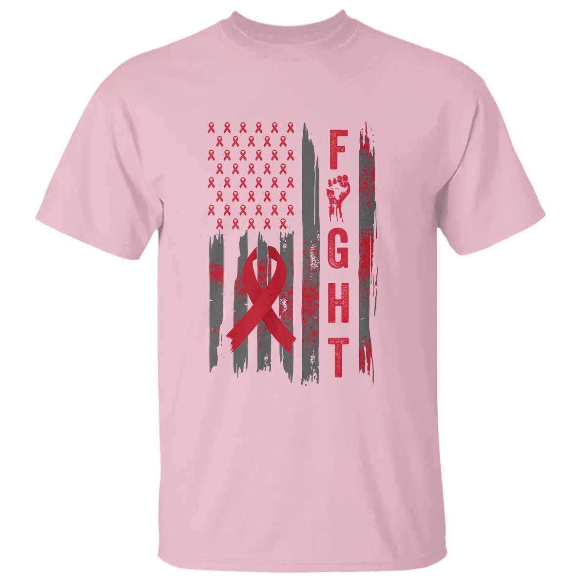 Fight For A Cure HIV AIDS Support T Shirt Patriotic Red Ribbon Gift