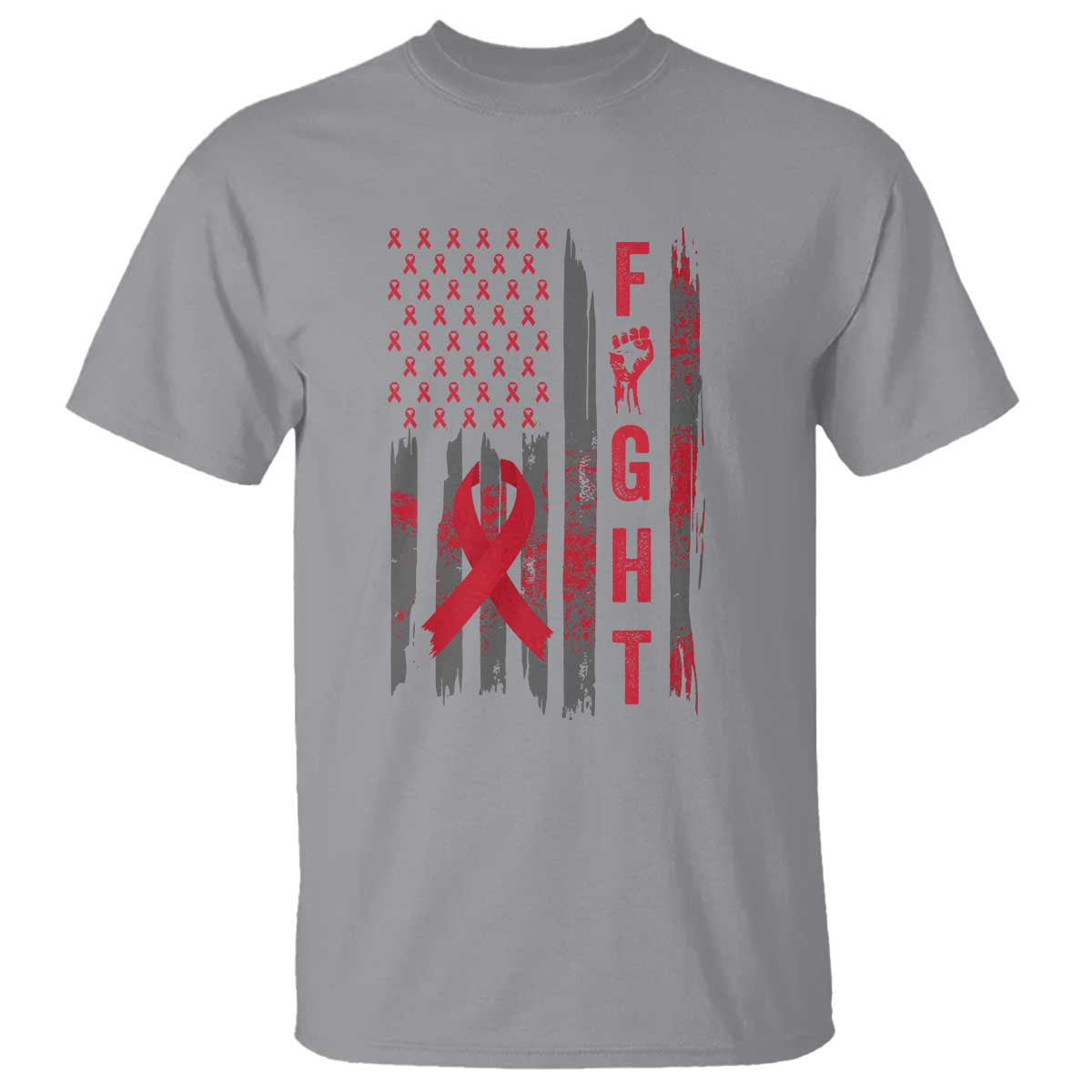 Fight For A Cure HIV AIDS Support T Shirt Patriotic Red Ribbon Gift