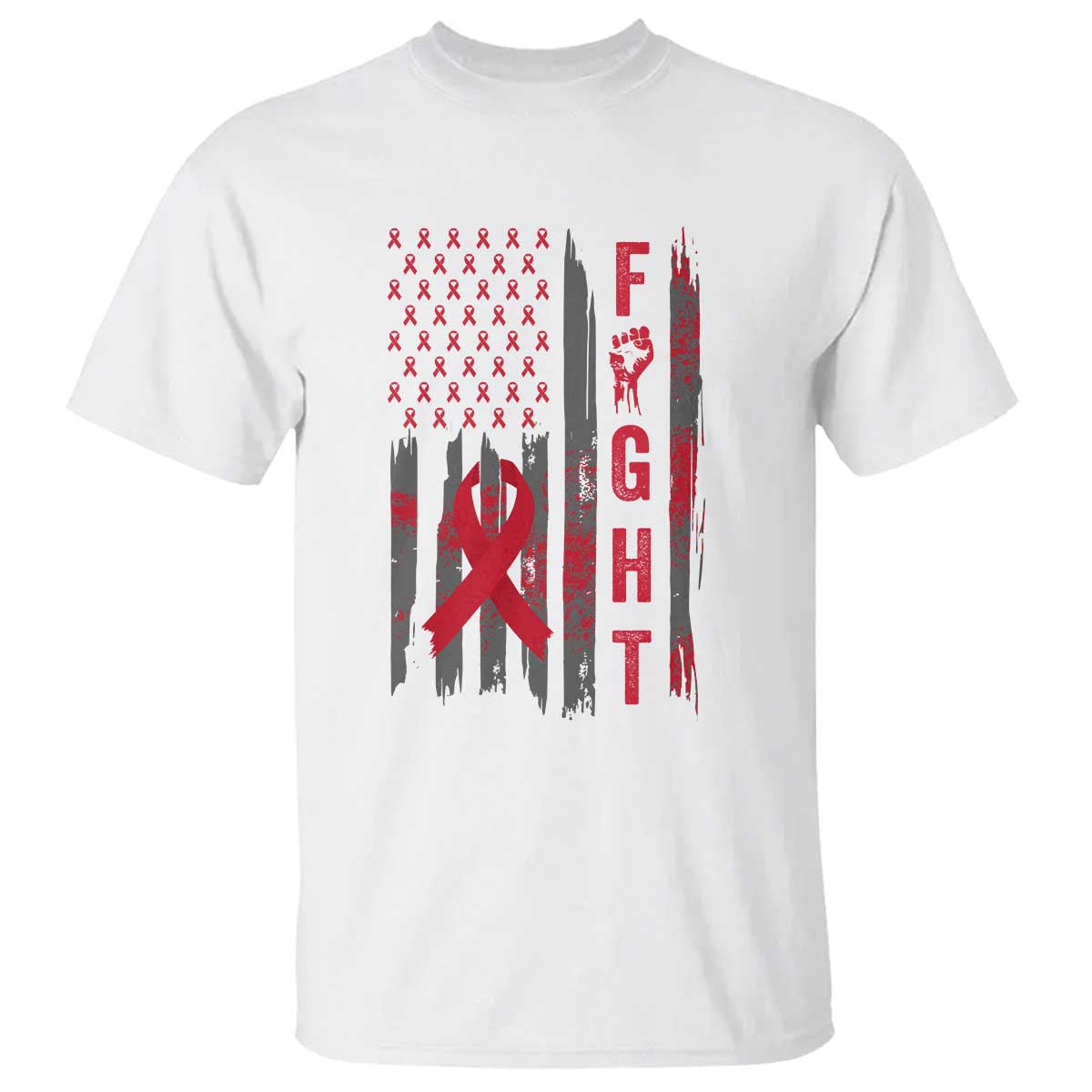 Fight For A Cure HIV AIDS Support T Shirt Patriotic Red Ribbon Gift