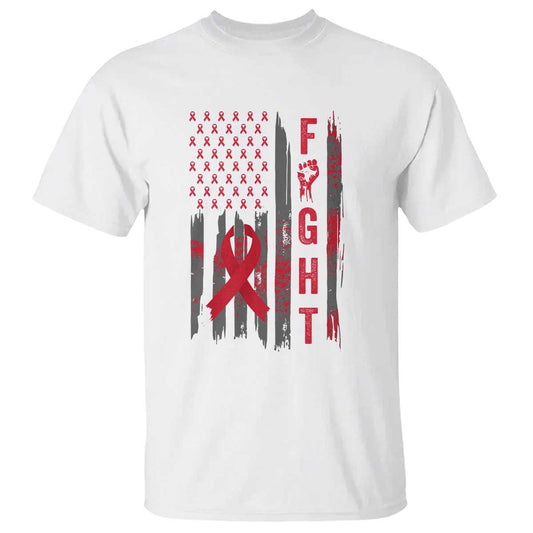 Fight For A Cure HIV AIDS Support T Shirt Patriotic Red Ribbon Gift