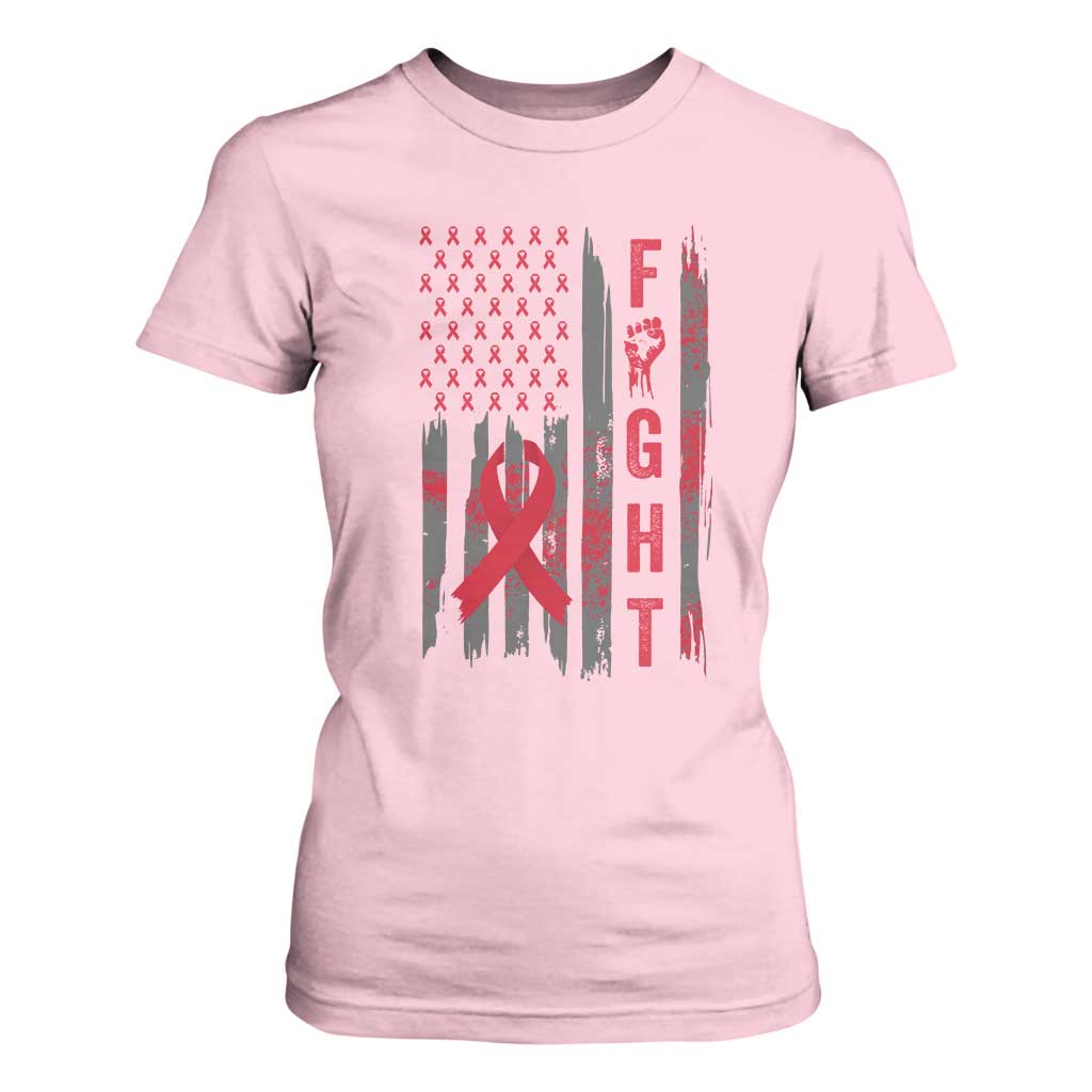 Fight For A Cure HIV AIDS Support T Shirt For Women Patriotic Red Ribbon Gift