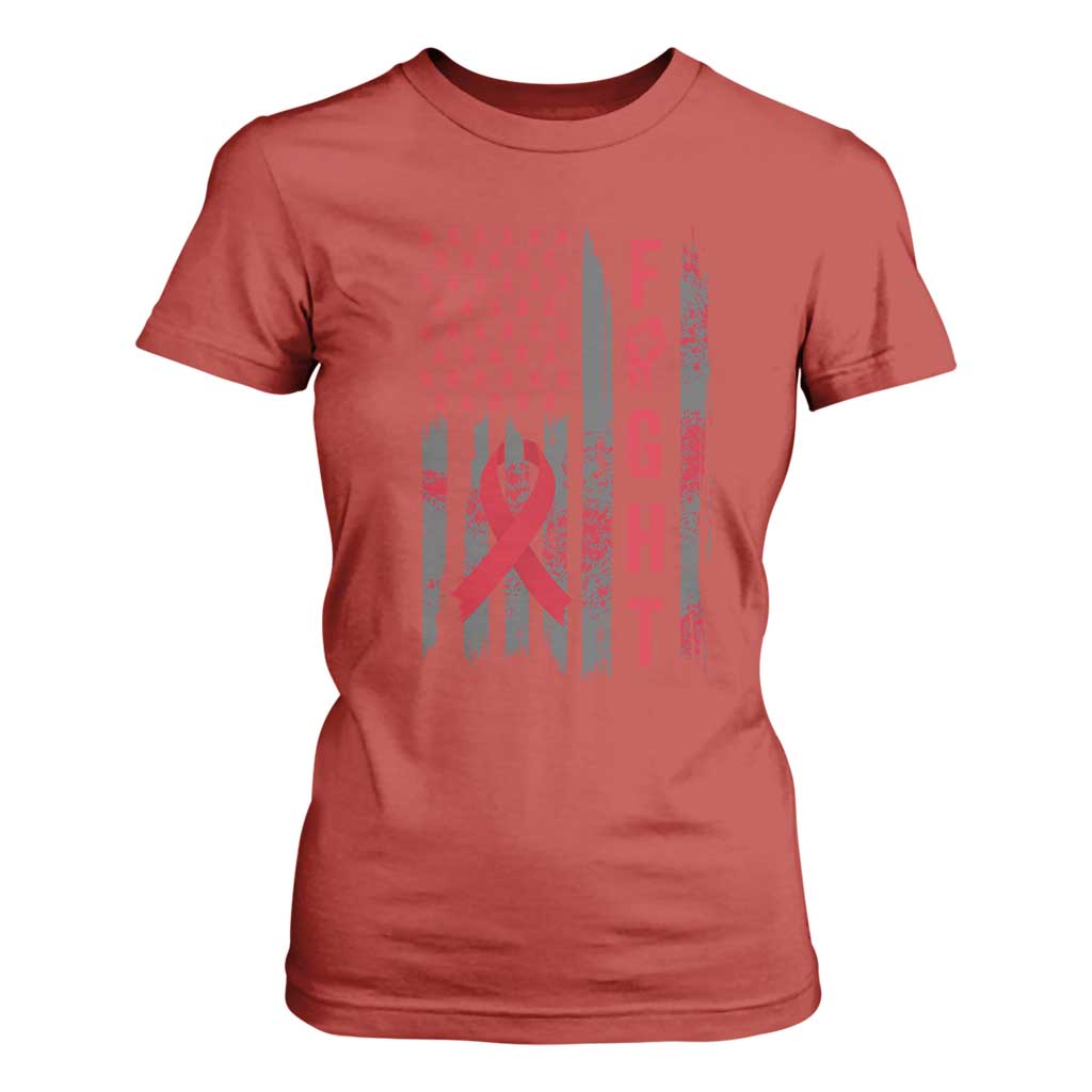 Fight For A Cure HIV AIDS Support T Shirt For Women Patriotic Red Ribbon Gift