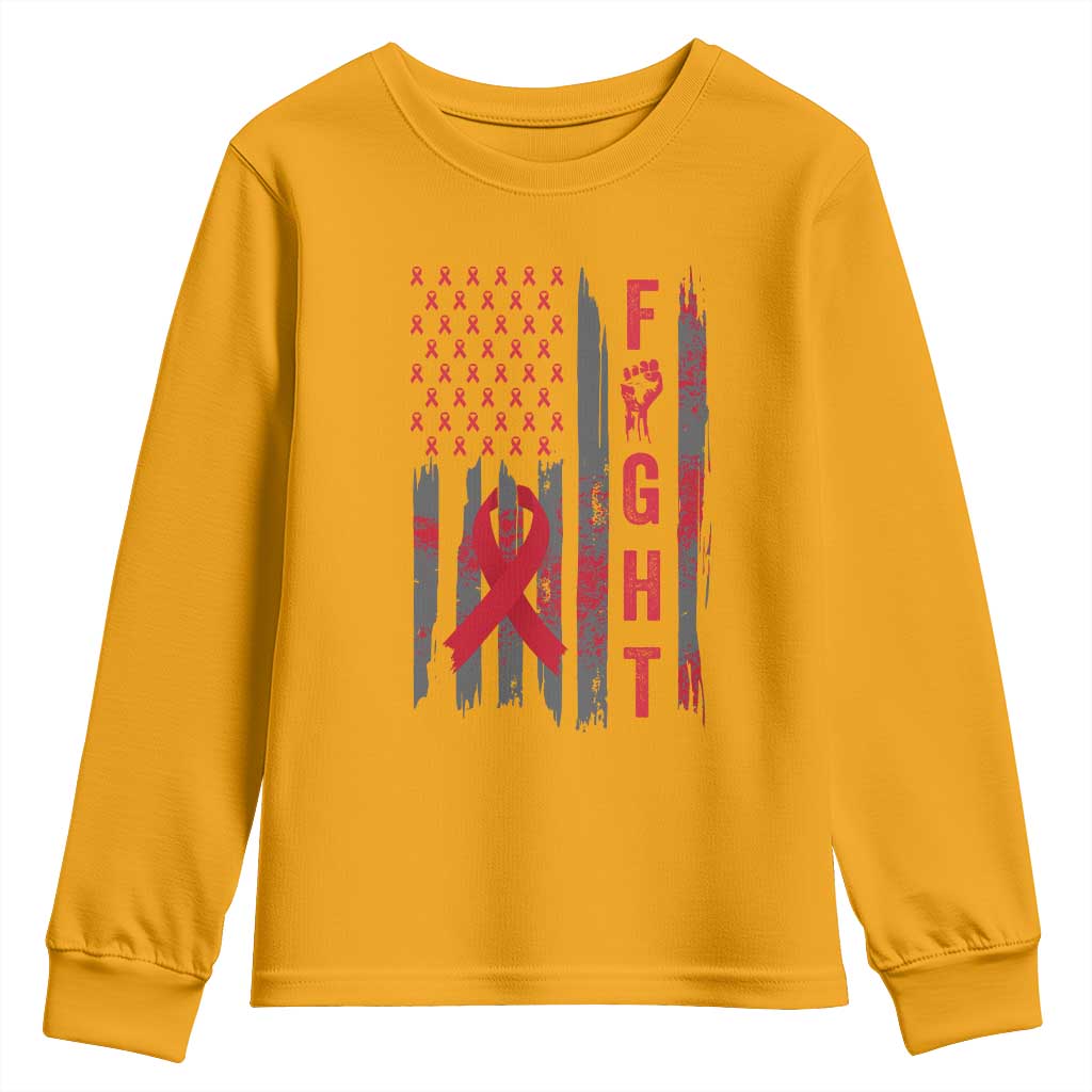 Fight For A Cure HIV AIDS Support Youth Sweatshirt Patriotic Red Ribbon Gift