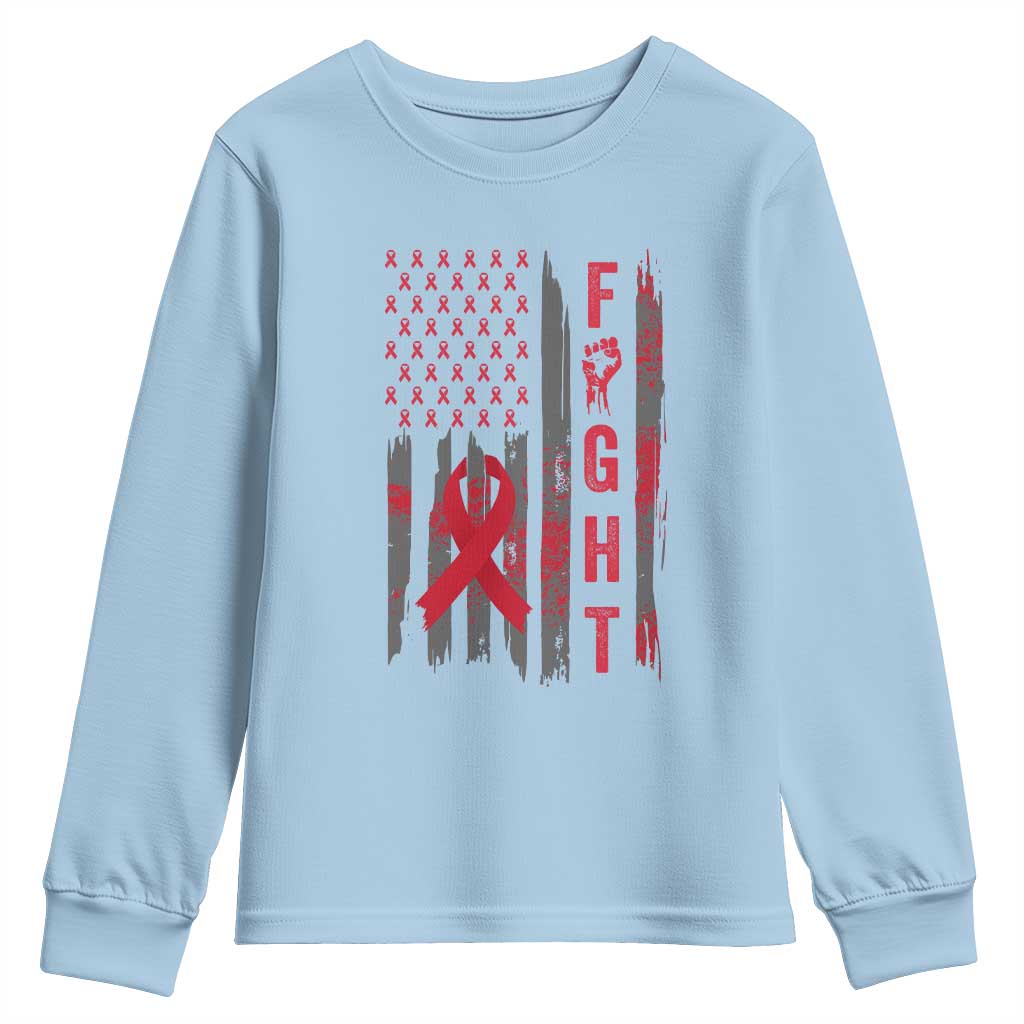 Fight For A Cure HIV AIDS Support Youth Sweatshirt Patriotic Red Ribbon Gift