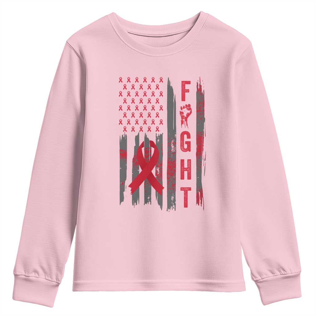 Fight For A Cure HIV AIDS Support Youth Sweatshirt Patriotic Red Ribbon Gift