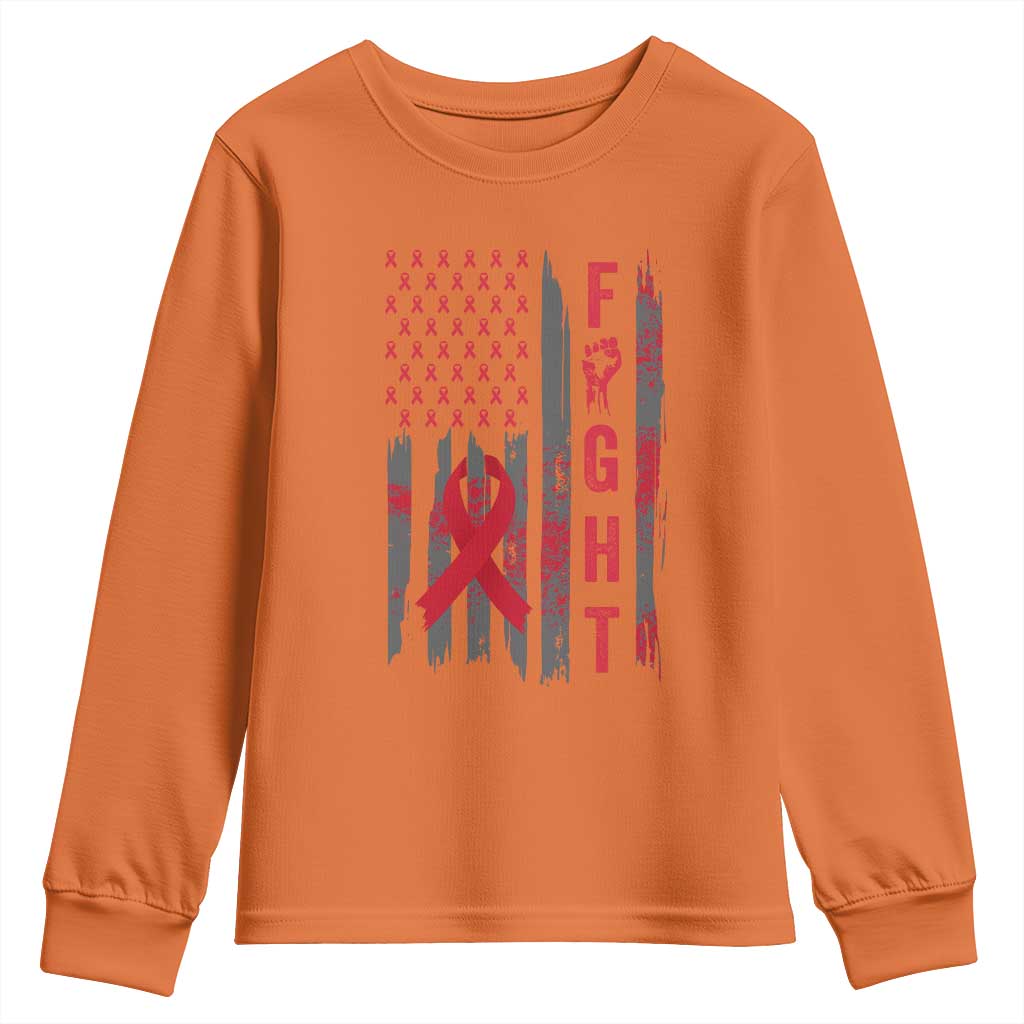 Fight For A Cure HIV AIDS Support Youth Sweatshirt Patriotic Red Ribbon Gift