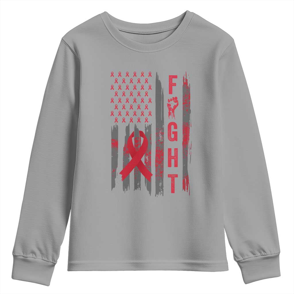 Fight For A Cure HIV AIDS Support Youth Sweatshirt Patriotic Red Ribbon Gift