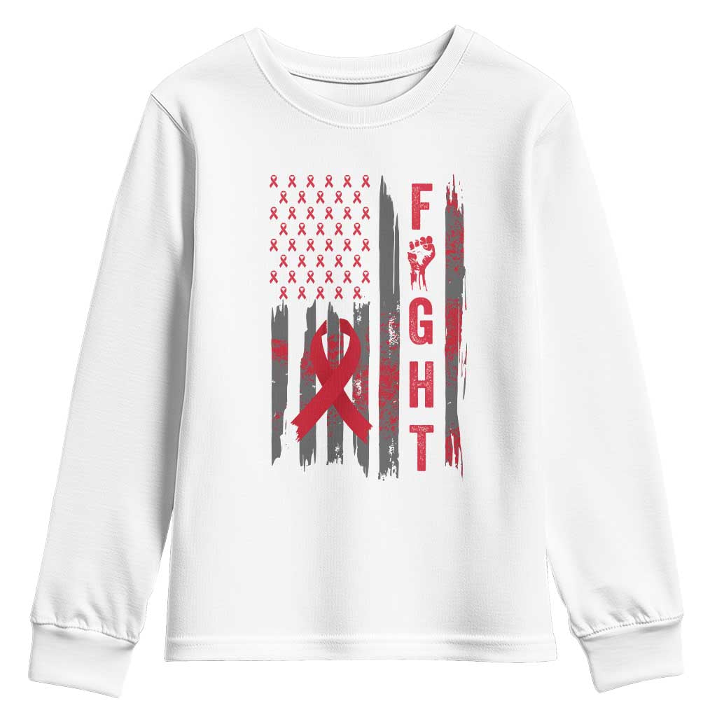Fight For A Cure HIV AIDS Support Youth Sweatshirt Patriotic Red Ribbon Gift