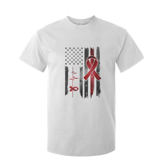 World AIDS Day T Shirt For Kid American Flag Red Ribbon Gift