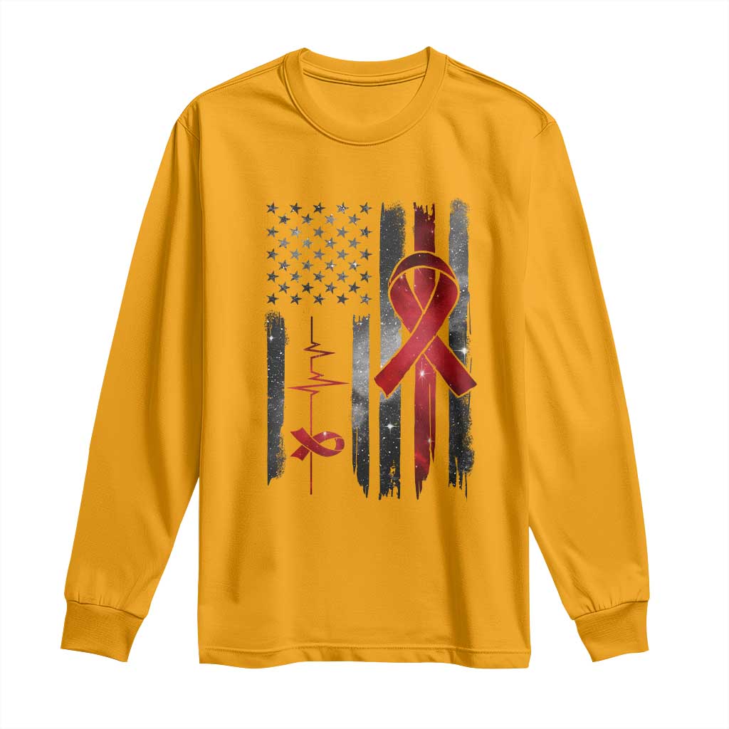 World AIDS Day Long Sleeve Shirt American Flag Red Ribbon Gift