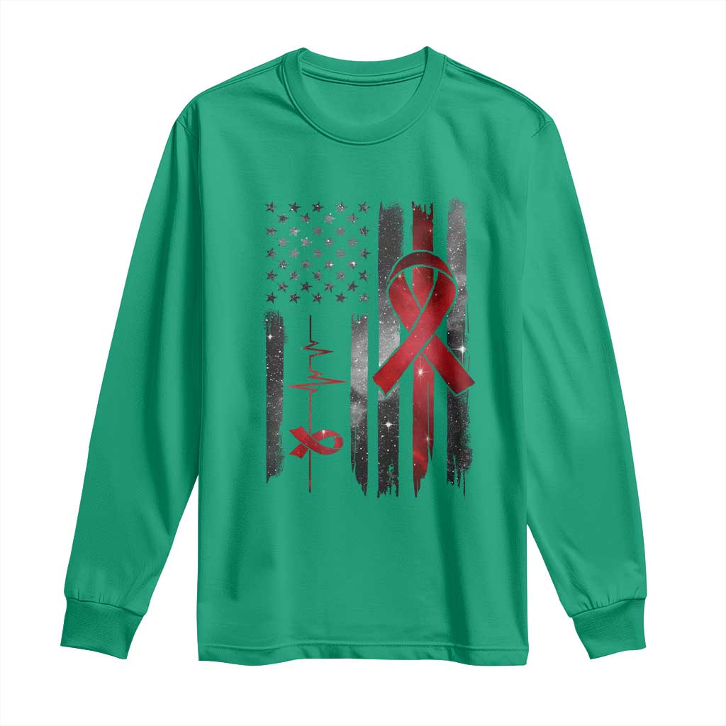 World AIDS Day Long Sleeve Shirt American Flag Red Ribbon Gift