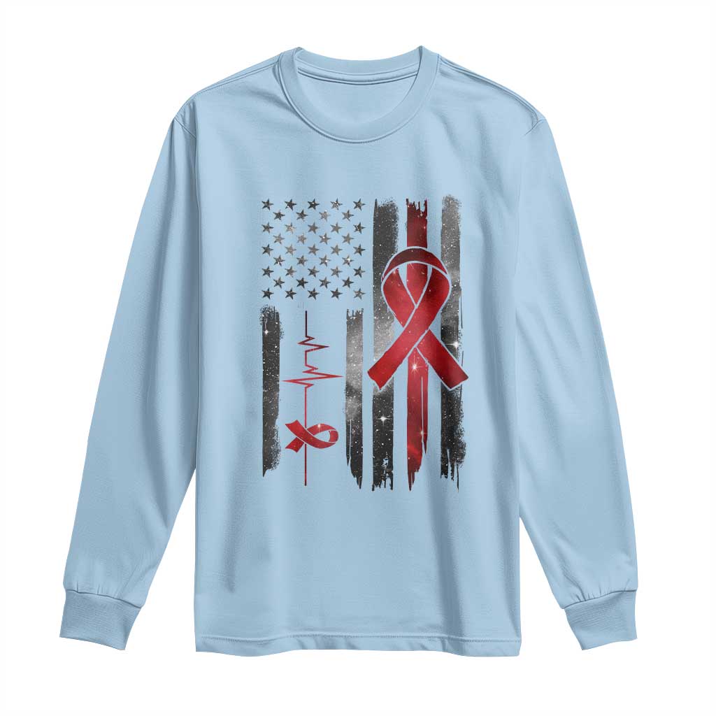 World AIDS Day Long Sleeve Shirt American Flag Red Ribbon Gift