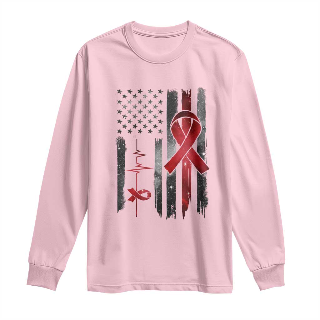 World AIDS Day Long Sleeve Shirt American Flag Red Ribbon Gift