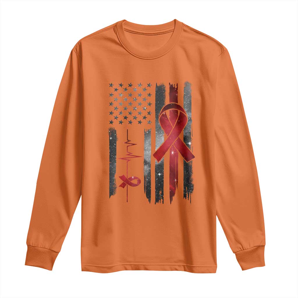 World AIDS Day Long Sleeve Shirt American Flag Red Ribbon Gift