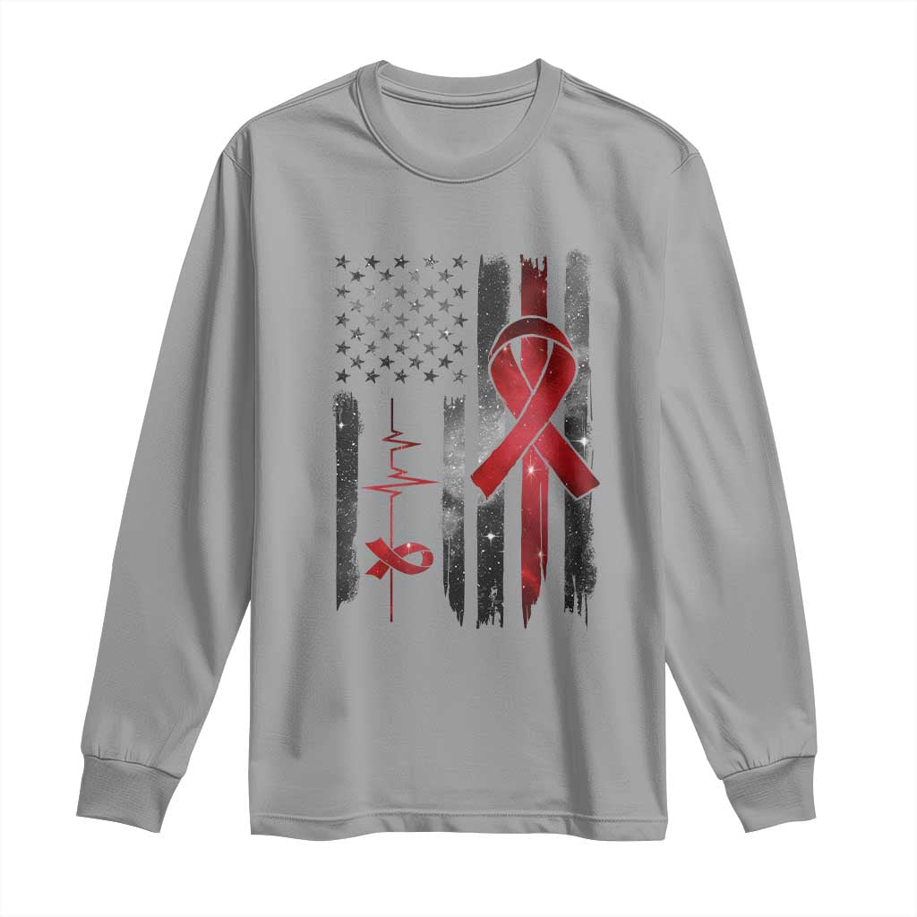World AIDS Day Long Sleeve Shirt American Flag Red Ribbon Gift