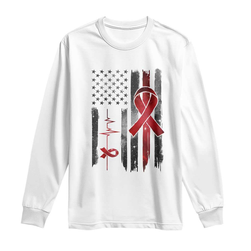 World AIDS Day Long Sleeve Shirt American Flag Red Ribbon Gift