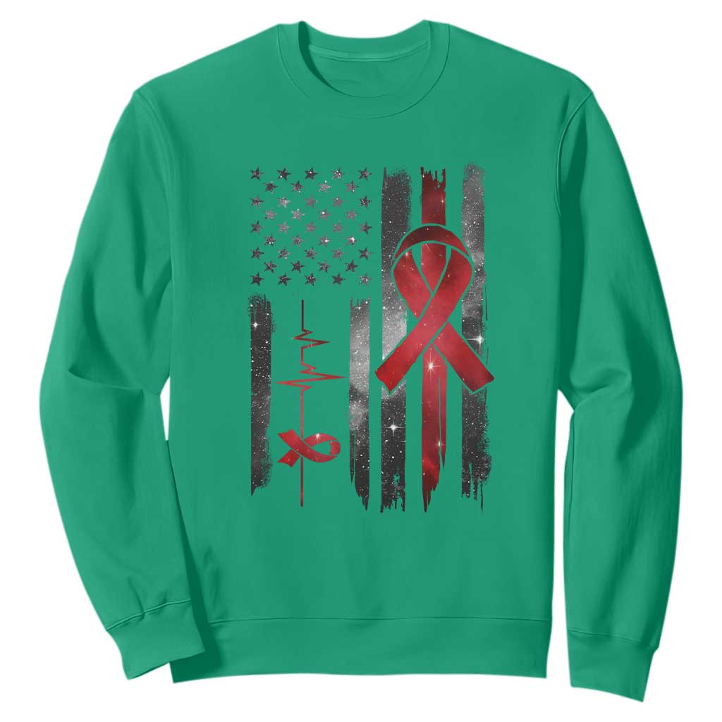 World AIDS Day Sweatshirt American Flag Red Ribbon Gift
