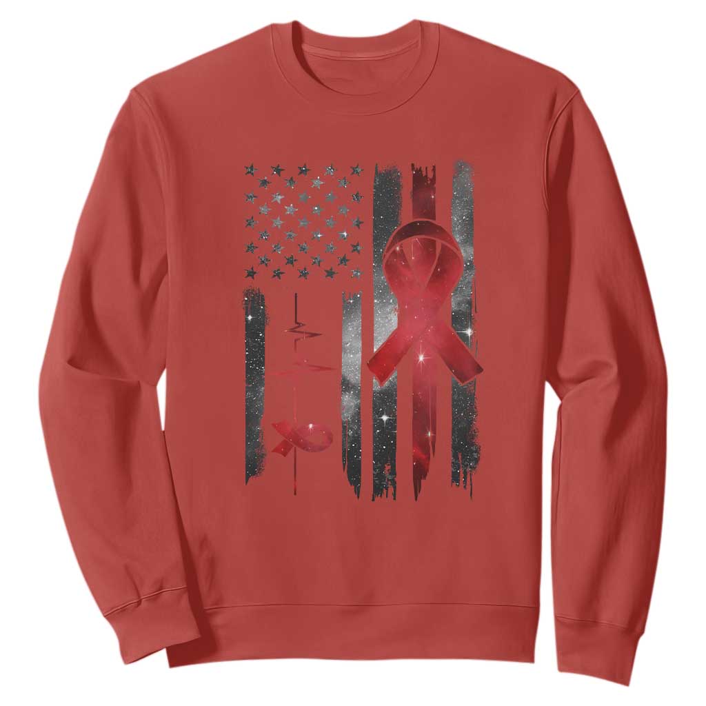 World AIDS Day Sweatshirt American Flag Red Ribbon Gift