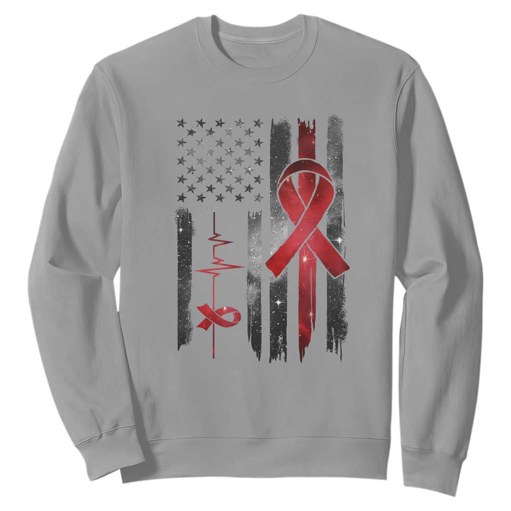 World AIDS Day Sweatshirt American Flag Red Ribbon Gift
