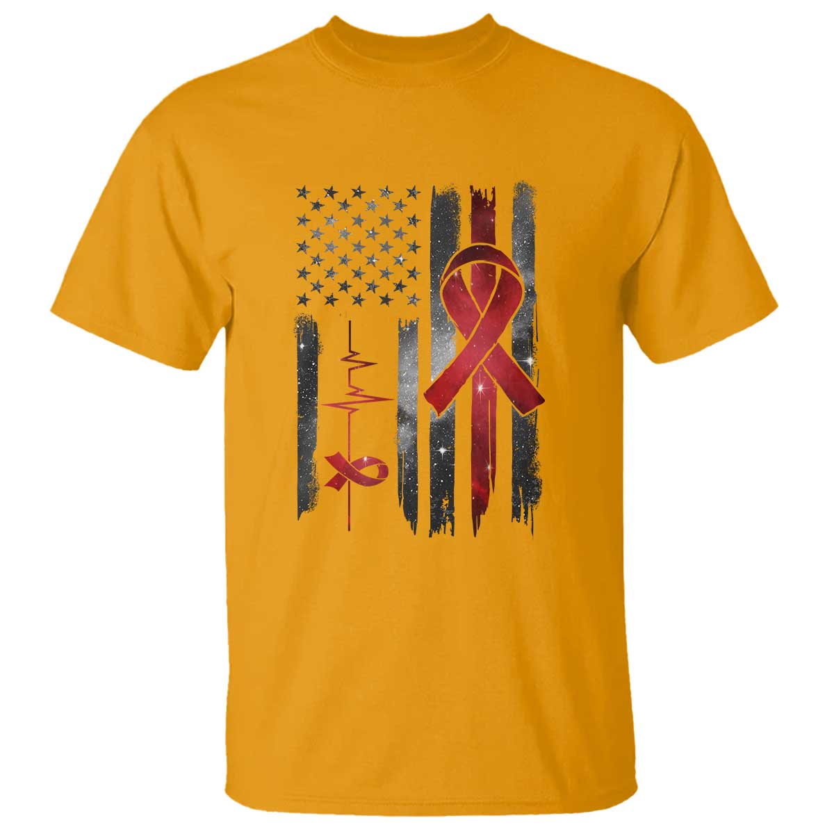 World AIDS Day T Shirt American Flag Red Ribbon Gift