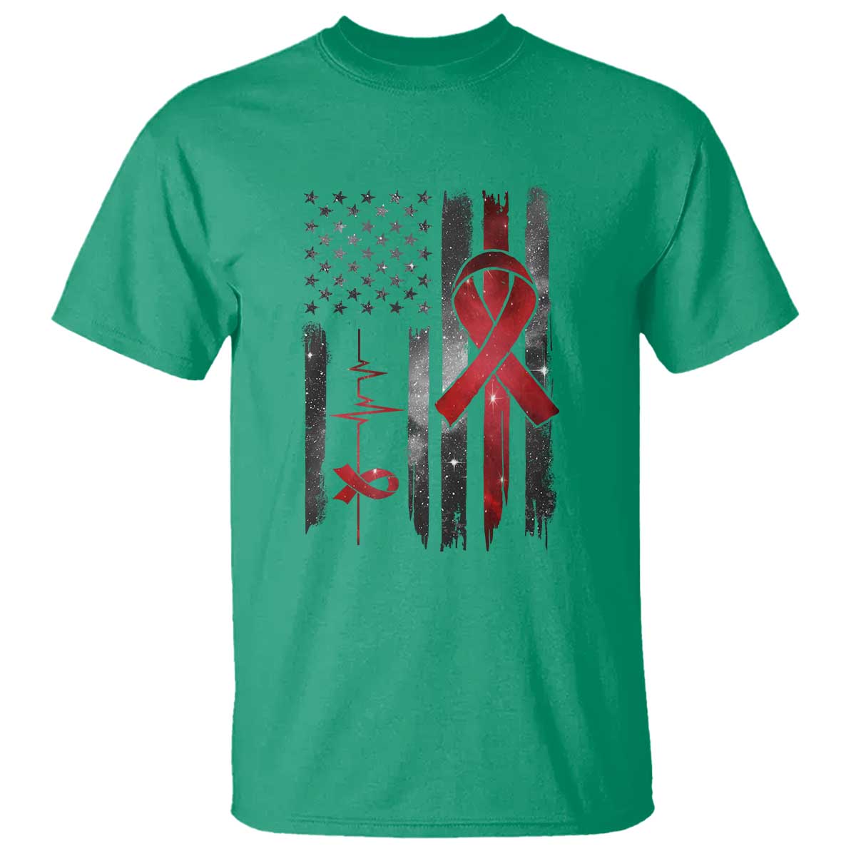 World AIDS Day T Shirt American Flag Red Ribbon Gift