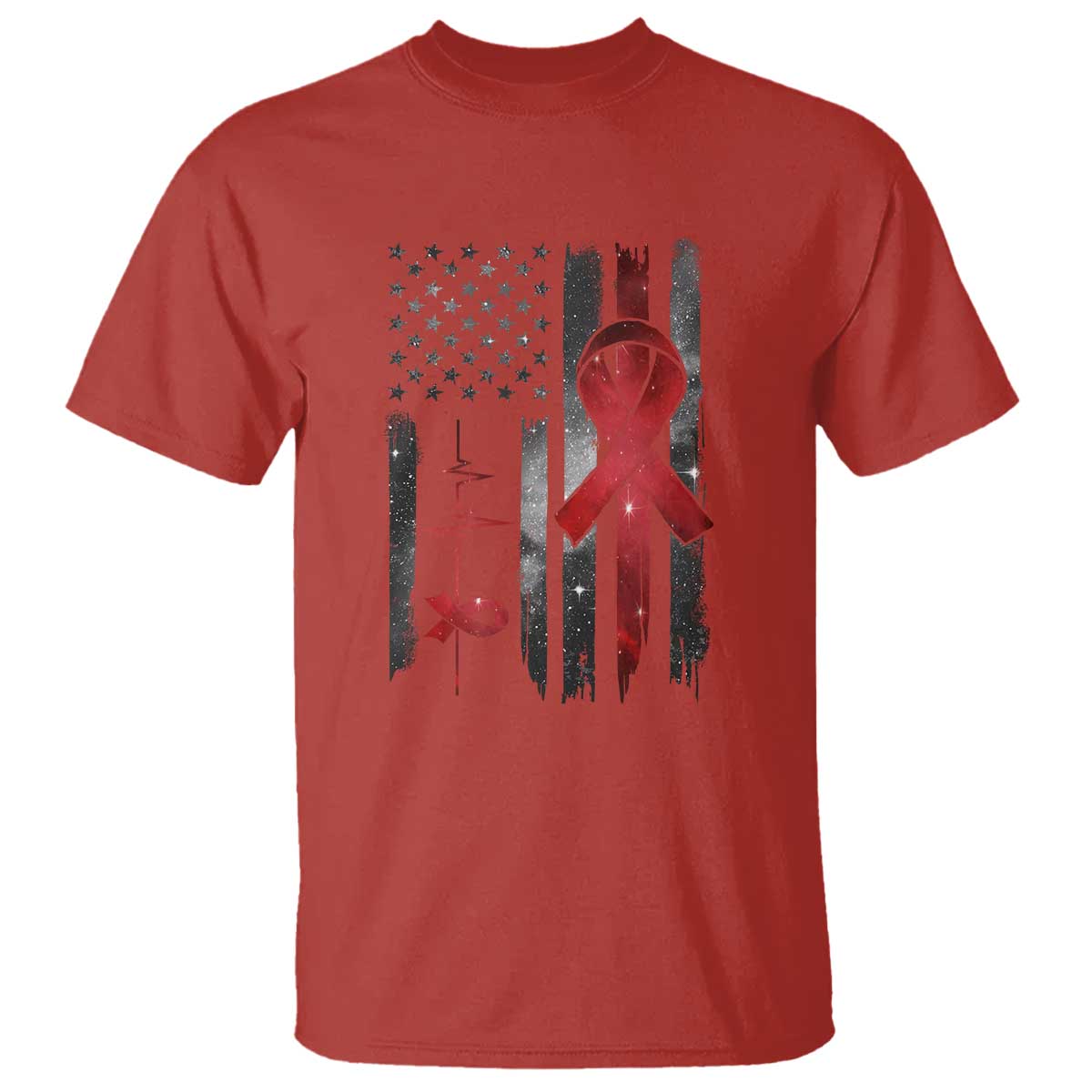 World AIDS Day T Shirt American Flag Red Ribbon Gift