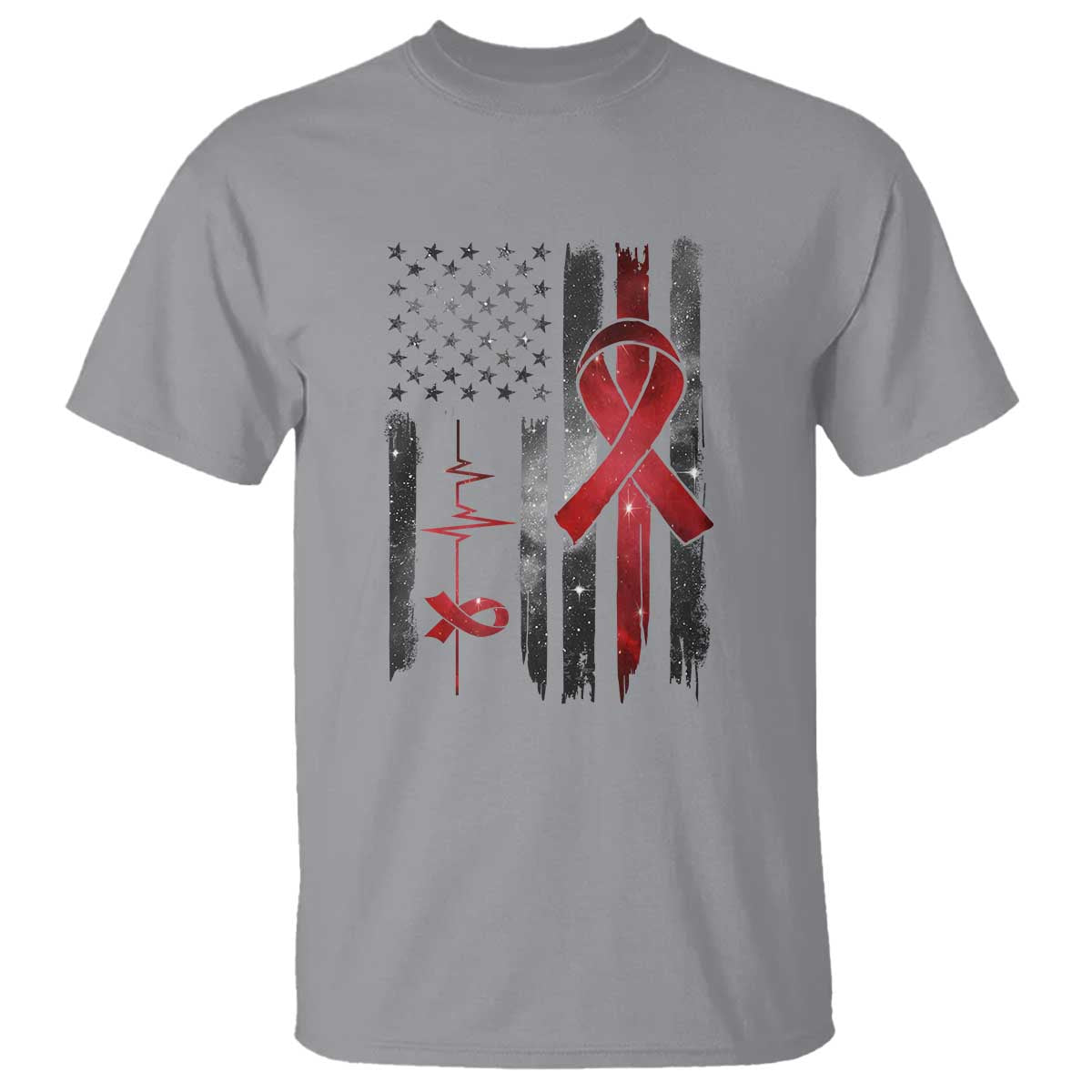 World AIDS Day T Shirt American Flag Red Ribbon Gift