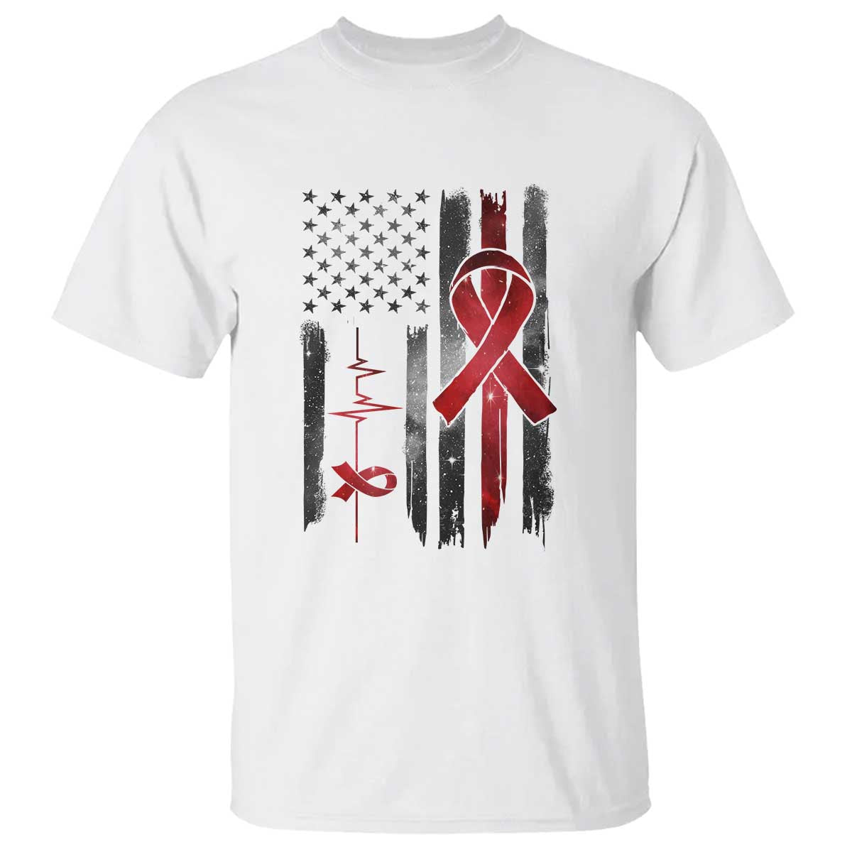 World AIDS Day T Shirt American Flag Red Ribbon Gift