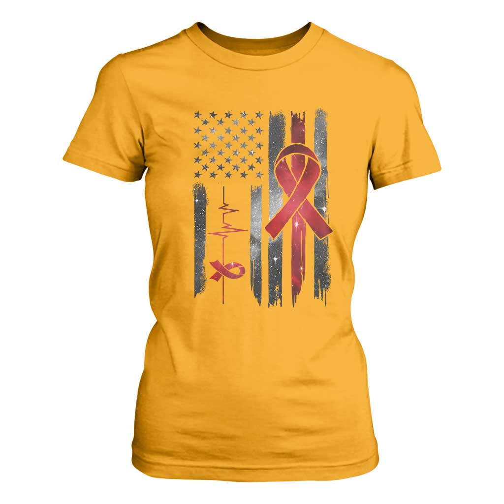 World AIDS Day T Shirt For Women American Flag Red Ribbon Gift