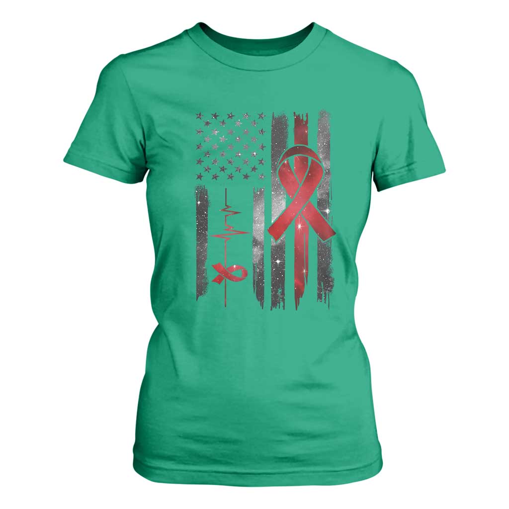 World AIDS Day T Shirt For Women American Flag Red Ribbon Gift