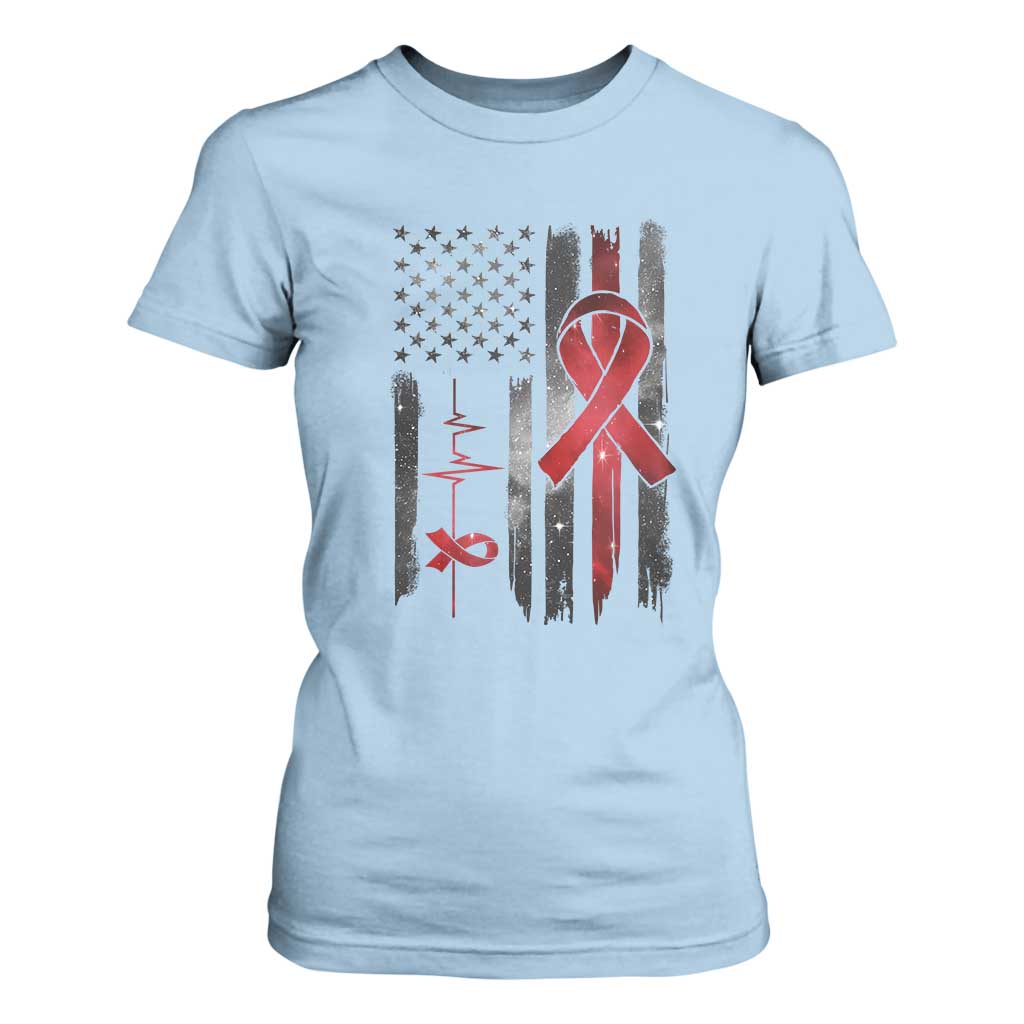 World AIDS Day T Shirt For Women American Flag Red Ribbon Gift