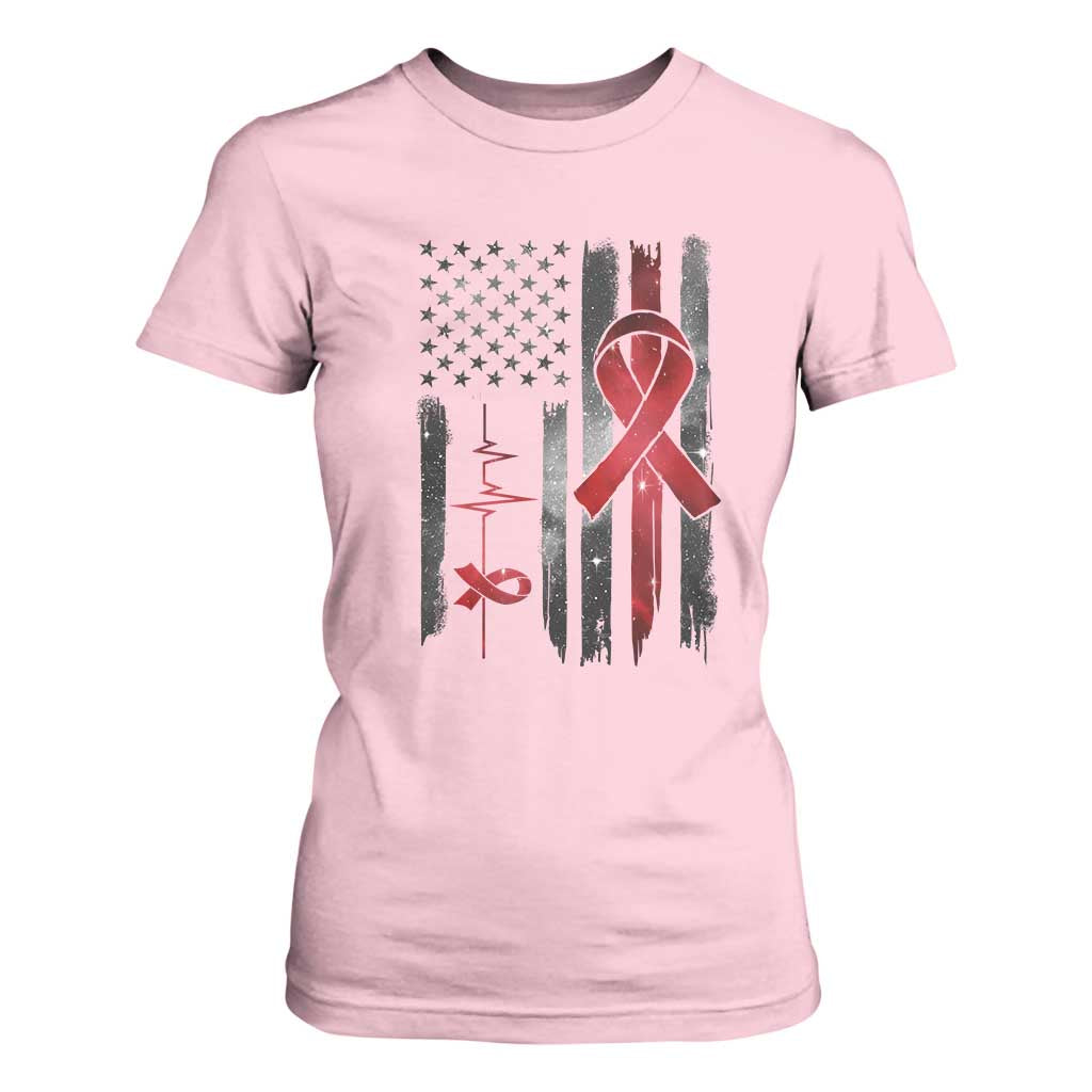 World AIDS Day T Shirt For Women American Flag Red Ribbon Gift