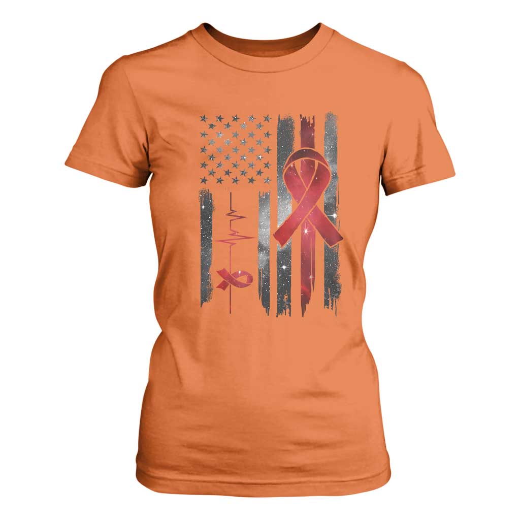 World AIDS Day T Shirt For Women American Flag Red Ribbon Gift