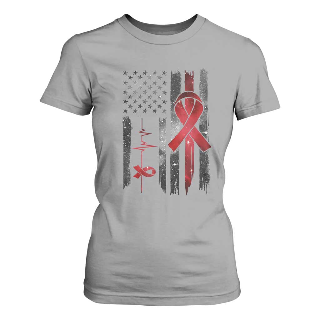 World AIDS Day T Shirt For Women American Flag Red Ribbon Gift