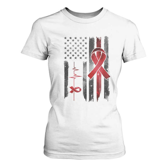 World AIDS Day T Shirt For Women American Flag Red Ribbon Gift
